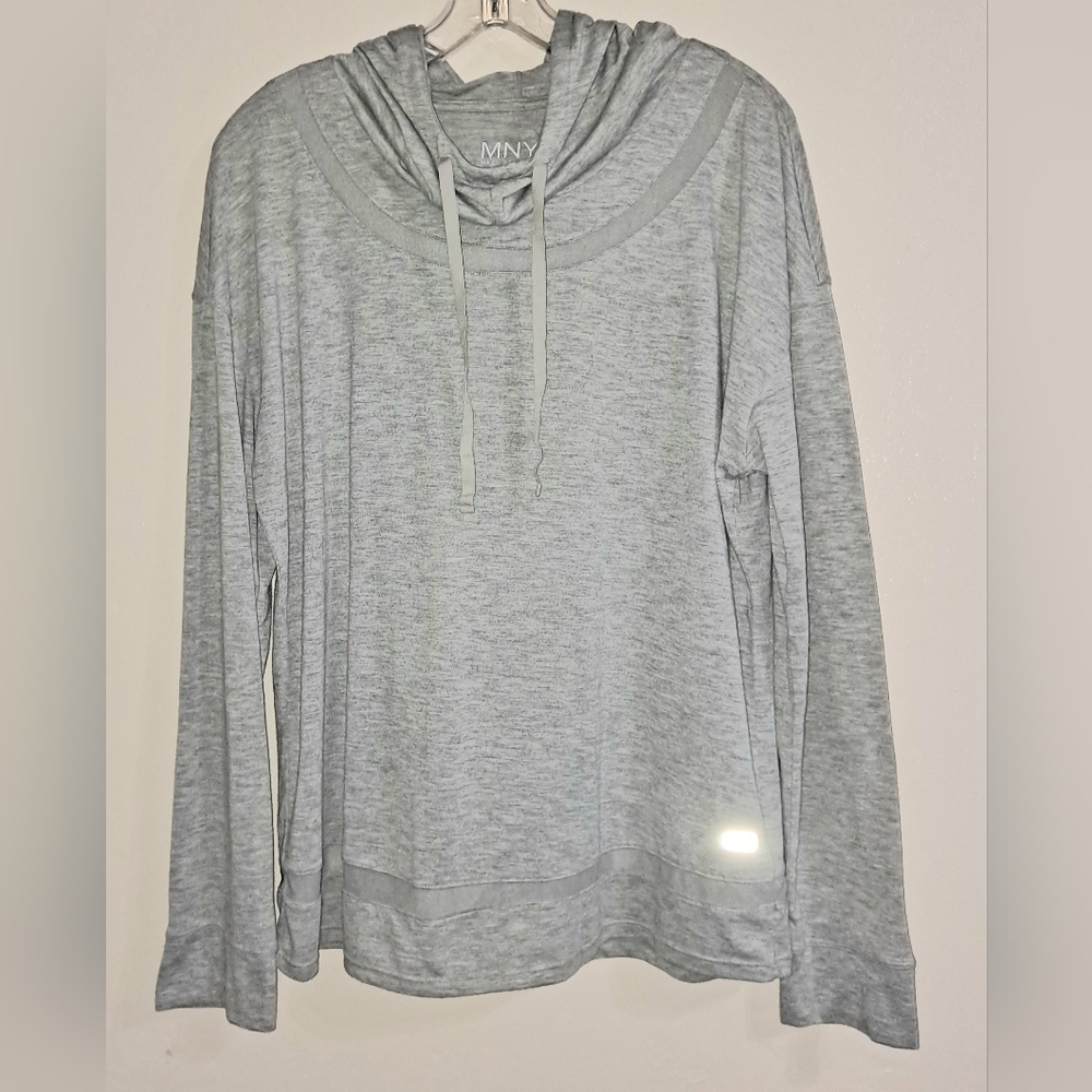 Gray Hooded Long Sleeve Top Lightweight Sweater Activewear EUC
